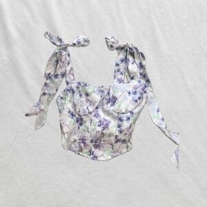 purple pastel green white floral bustier crop tank top